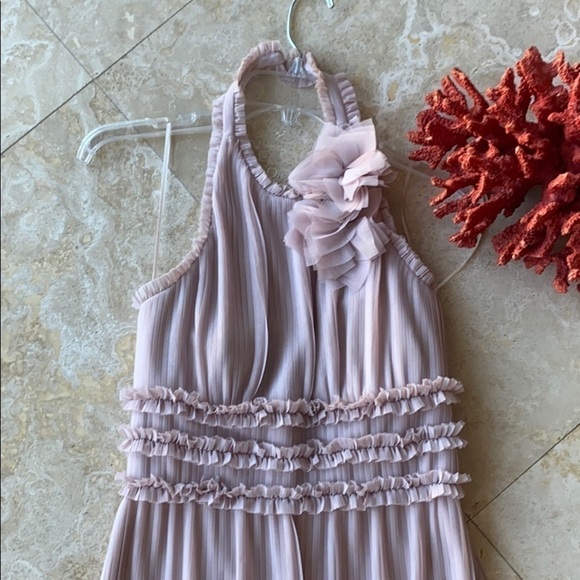 Js Collections Blush Pleated Mesh Halter FL Gown 4 - Picture 4 of 9